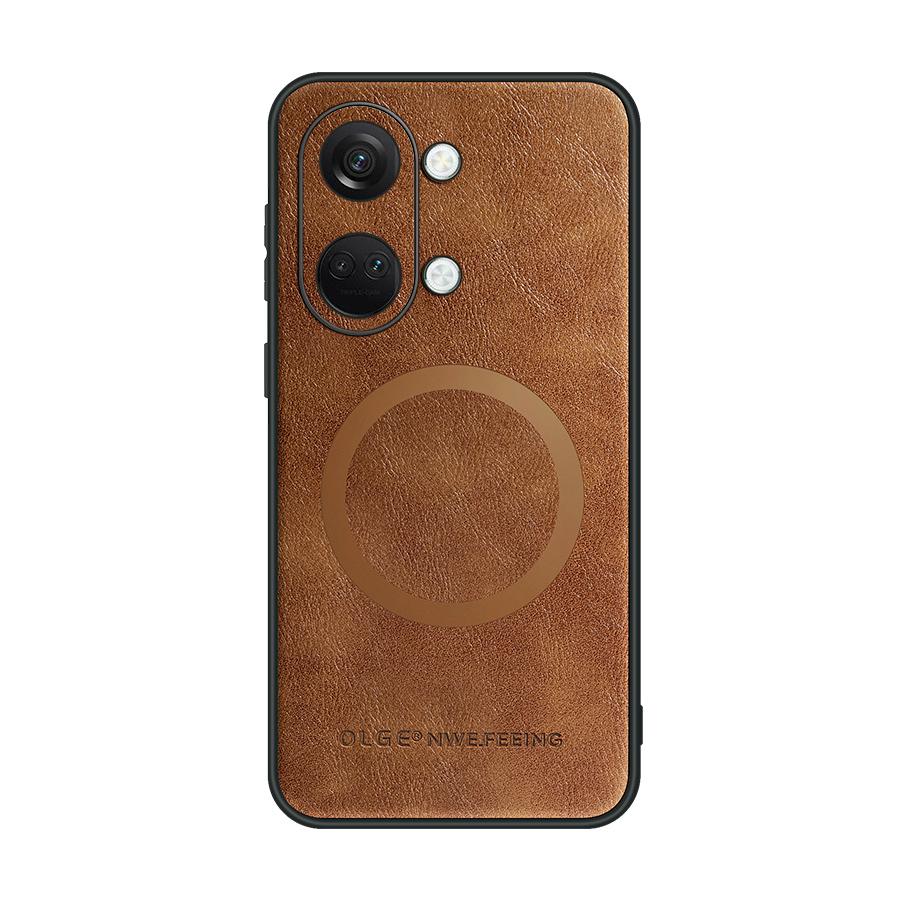 For OnePlus Ace 2 2 Pro 2V Fine Hole PU Cow Pattern Leather Magnetic Ring Soft Edge Anti-drop Anti-fingerprint Phone Case