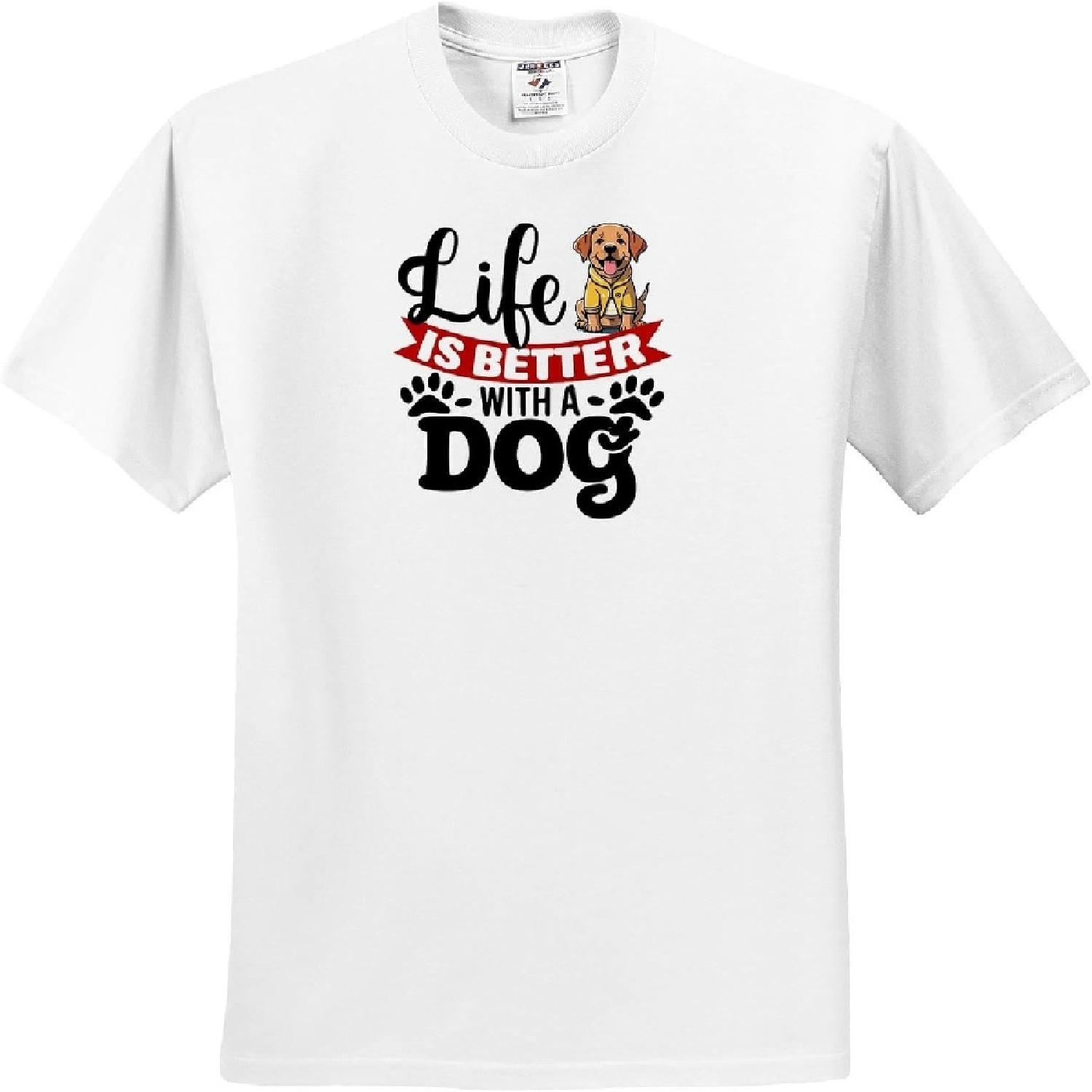 

3dRose, Funny Cute Life is Better with a Dog with Golden Retriever Pet, T-Shirt S білий