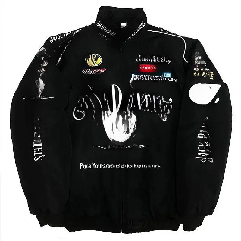 Embroidered Racing Suit F1 Kurtka Motocyklowa: Retro Styl Europejski i Amerykański, Bawełniany Płaszcz z Długim Rękawem