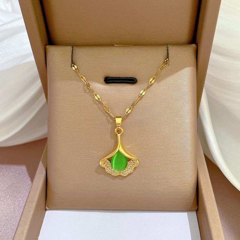 Titanium Steel Micro-Inlaid Gold Plated Women's Lucky Bead Necklace - Trendy Clavicle Chain Accessory