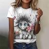 Women Cute Animal Pattern Short Sleeves Summer Casual Fashion Street O-Neck Tees Oversize T-Shirts