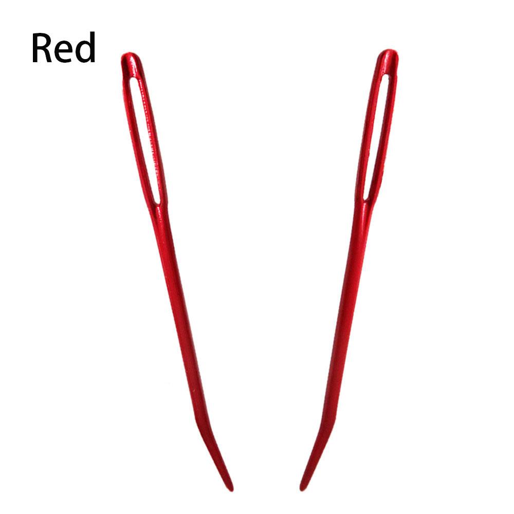

New 2PCS Aluminum Bent Tip Tapestry Darning Knitting Needles Needlework Crafts Sewing Bent Needle Big Eye Yarn Knitting Needle красный