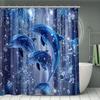 1pc Shower Curtain - Sparkling Dolphins with Shimmering Diamonds In a Deep Blue Ocean Design Waterproof