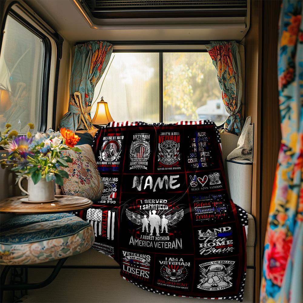 Veteran American Flag Heroes Sacrifice Blanketcustomize Your Name Lightweight Comfortable And Stylish Blanket For Travel Bed Home Chair Office Sofa