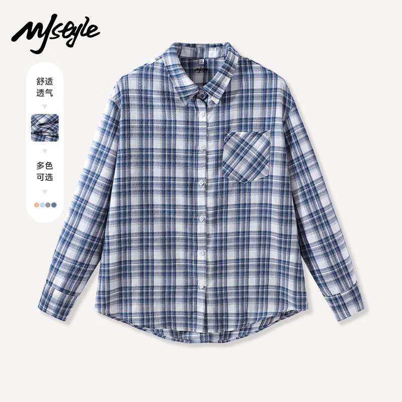 MJ STYLE Women s Plaid Long Sleeve Button-Up Shirt S