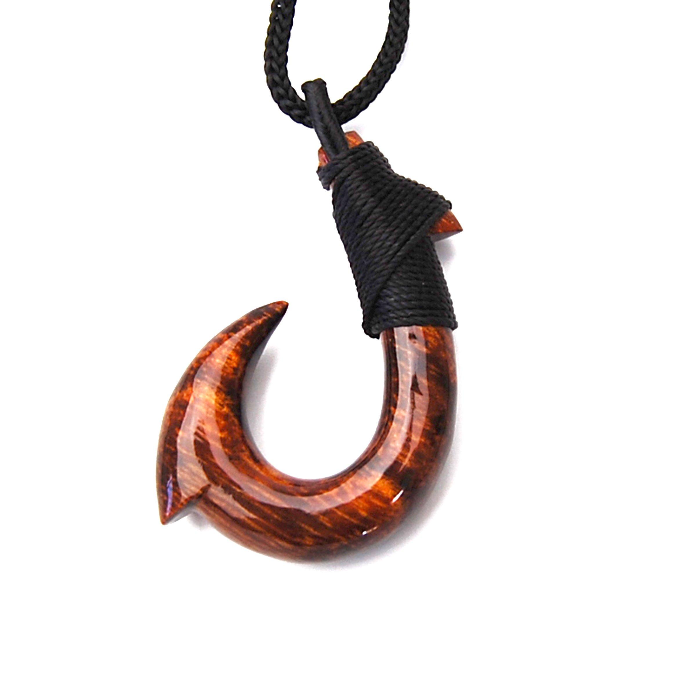 [Breezy Island] Hawaiian Accessory Koa Wood Pendant Fish Hook Size L - Hangs up good fortune - Precious Hawaiian koa wood that shines with an amber
