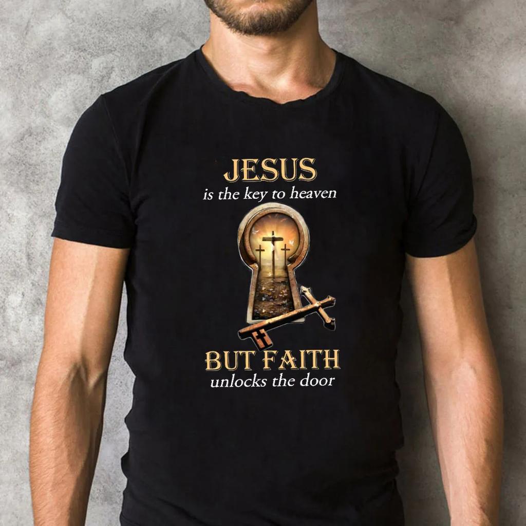 Jesus Is Key To Heaven TShirt Mens and Womens Short Sleeve Cotton Tees Y2k Shirt Men Clothing Summer Blouse Oversize Tops