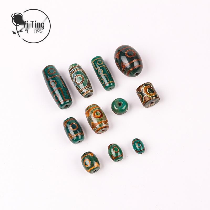 Tibetan Three-Eyed Dark Green Agate Dzi Pendant Necklace