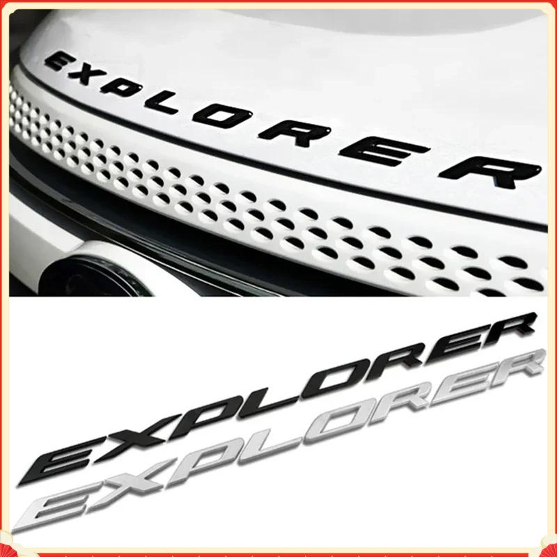 AJJ1 Chrome Black Logo Explorer Emblem Leters Car Front Hood Emblem Bonnet Bagde For Ford Explorer 4 5 6 Explorer Sticker Accessories