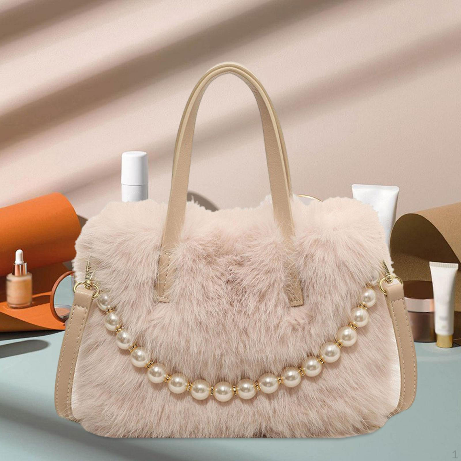 

Furry Tote Bag Wallet Soft Cute Top Handle Handbag for Travel Commuting Work