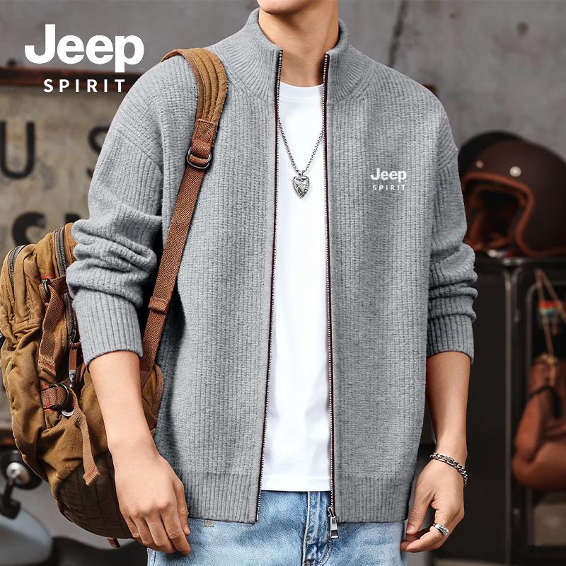 JEEP SPIRIT Men's Winter Stand-Up Collar Knitted Cardigan