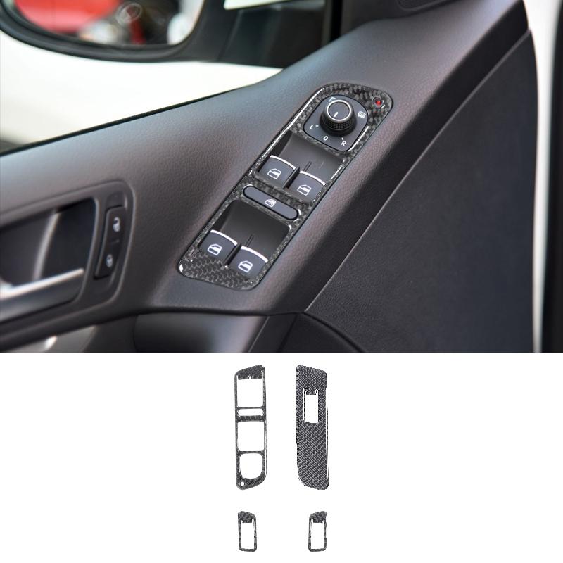 1Set Real Carbon Fiber Car Door Window Lift Switch Panel Sticker For Volkswagen Tiguan 2013-2017 Car Interior Accessories