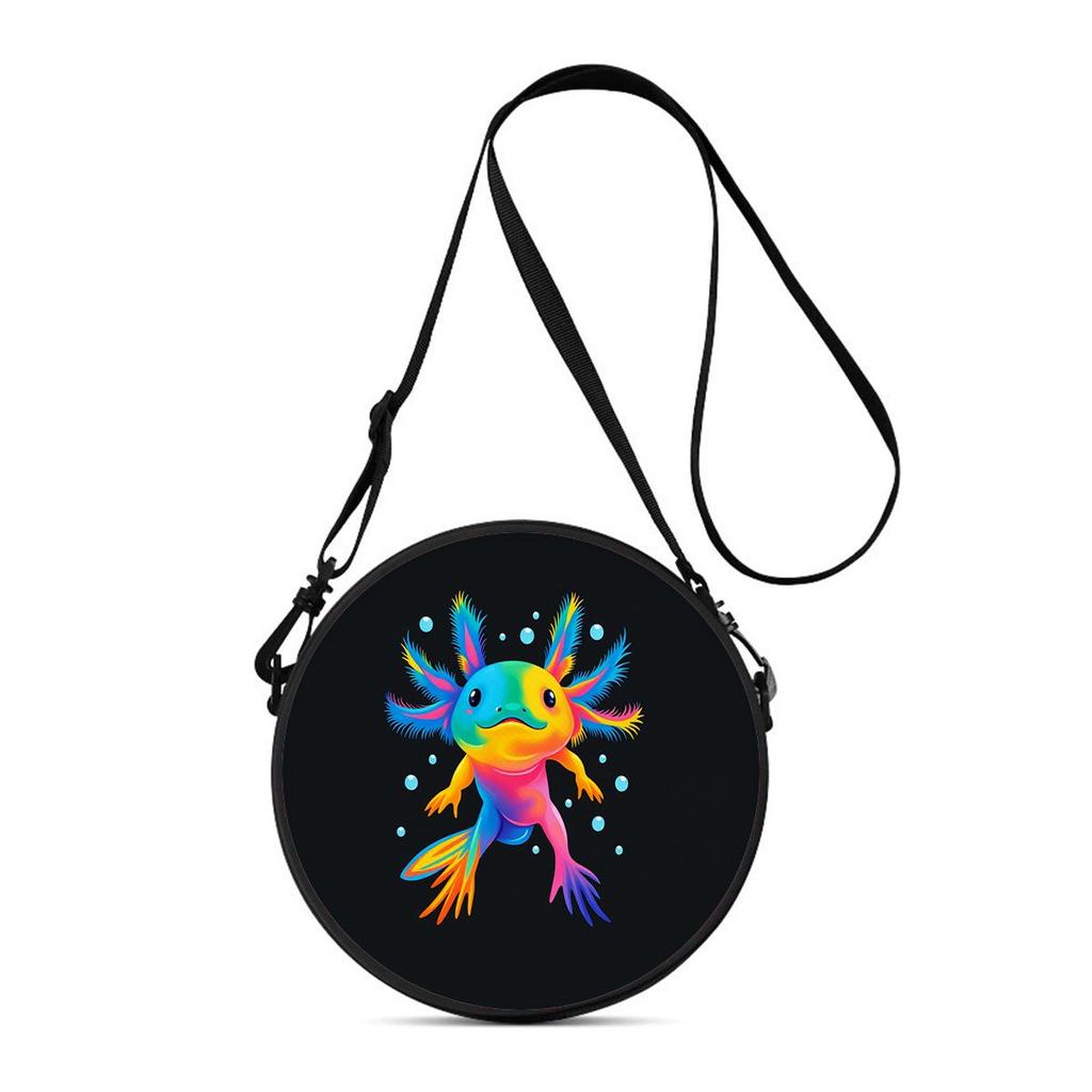 Axolotl Print Round Shoulder Bag Casual Messenger Bag for Woman Best Gifts 2D Flat Casual Daily Crossbody Bag