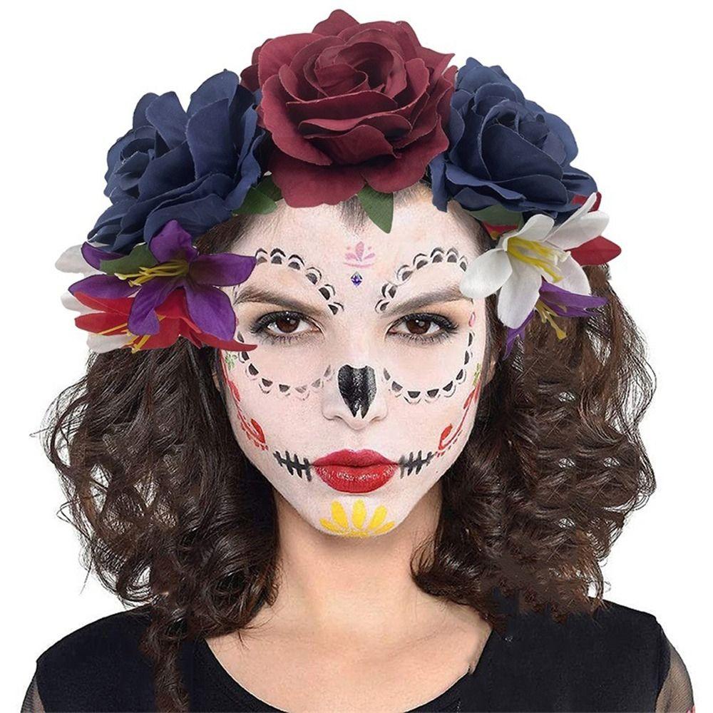 Rose Flower Simulation Flower Headband Skeleton Skull Hair Hoop Halloween Hair Band Festival