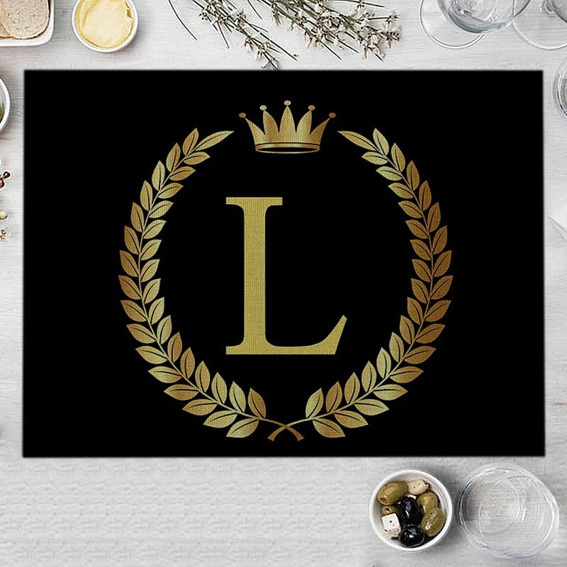1PC Home Decor Black Gold Letter Printing Linen Placemat for Dining Table Drink Coaster Home Decoration Modern Kitchen Cup Pads