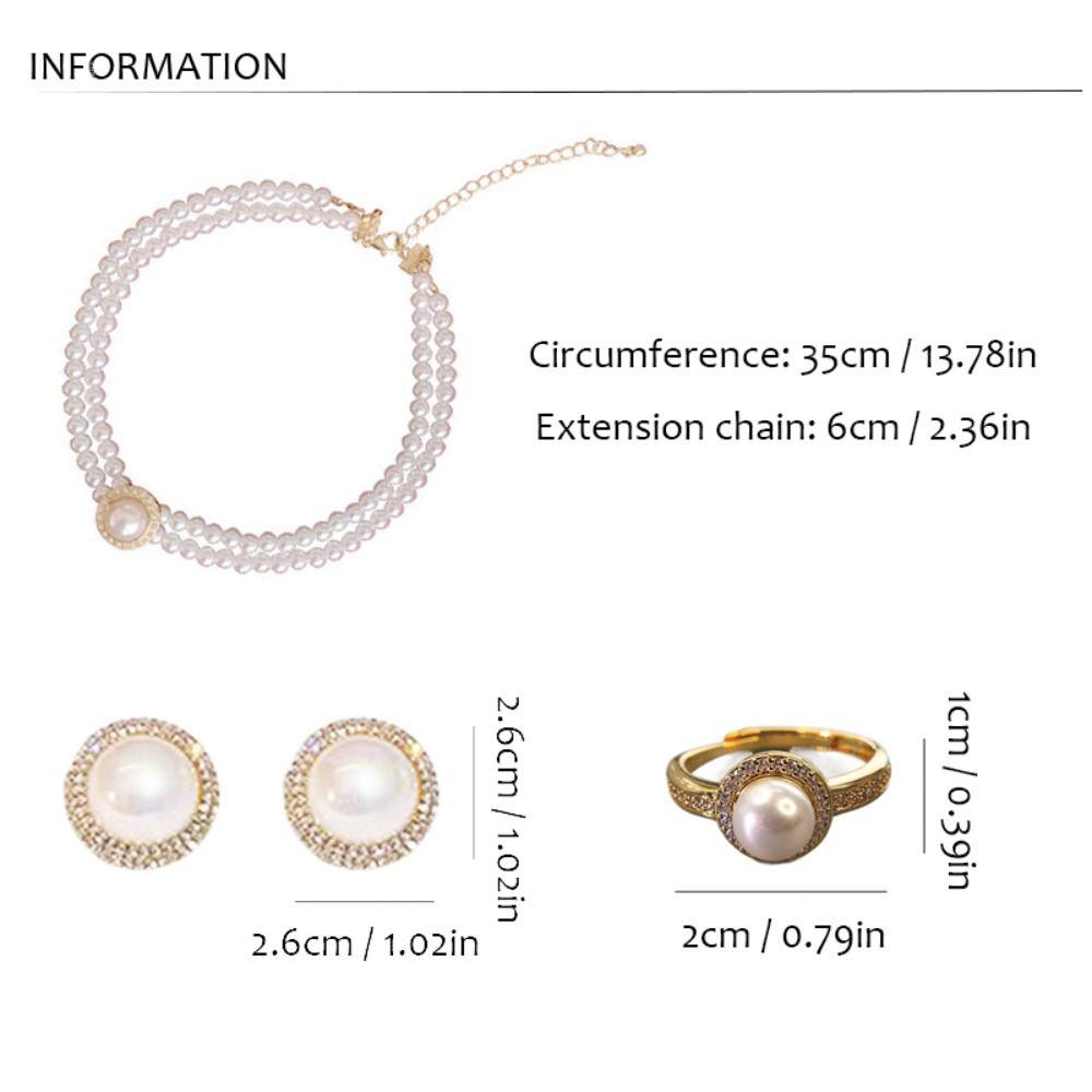 Classic Luxury Banquet Pendant Zircon Necklace Pearl Earrings Women Jewelry Korean Style Ring
