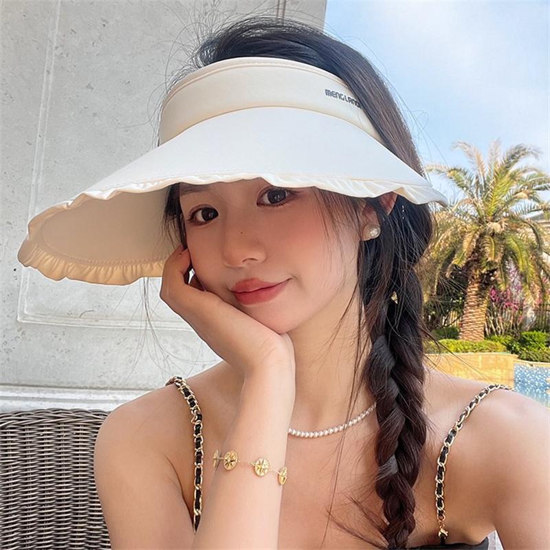 Sweetheart Ice Silk Wide-Brim Lace Sun Hat Breathable Open-Crown Visor With Uv Protection For Travel