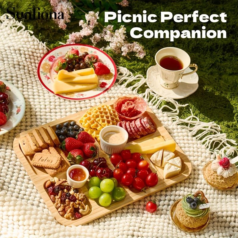 Bamboo Wooden Cheese Board with Compartments for Kitchen, Picnic, and Restaurant Serving