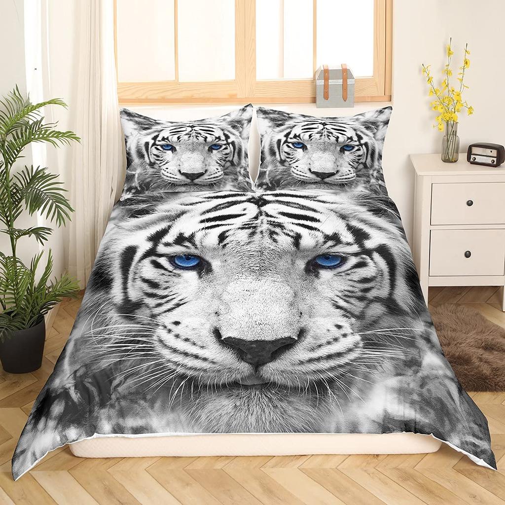White Tiger Red Rose King Queen Duvet Cover Africa Big Cat Flower Bedding Set For Teen Adult Animal 2/3pcs Quilt Cover