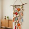 Natural Wooden Branch Flower Vine Tassel Ornament Hand Knit Flower Tapestry  Living Room