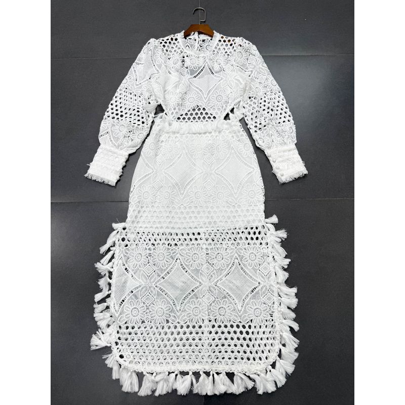 

Внешняя торговля из Лос-Анджелеса L atste Французский стиль Тяжелая промышленность Кружево Облегающее талию Кисточка Большое Открытое платье для банкета или свидания White Open Back Lace Dress L