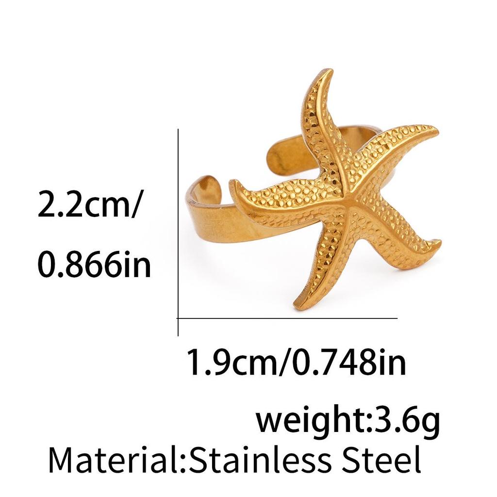 European American Starfish Stainless Steel Ring - Ocean Style Fashion Jewelry for Women