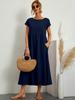 2024 European & American Solid Color Sleeveless Loose Cotton-Linen Pocket Women's Dress