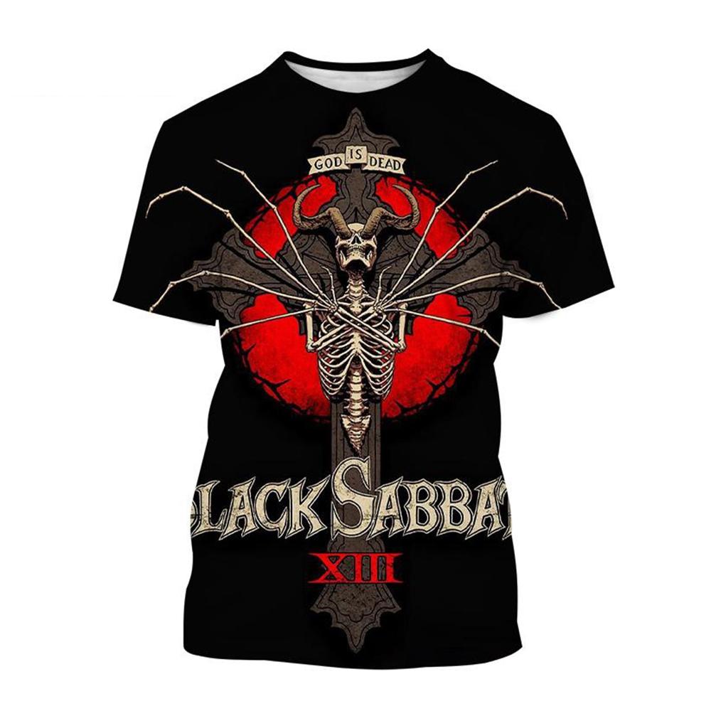 Round Neck 3D Black Sabbath Band Graphic Printed Long Sleeved Men's T-shirts - Soft Medium Stretch Polyester Fabric Summer Relaxed Fit Clothing