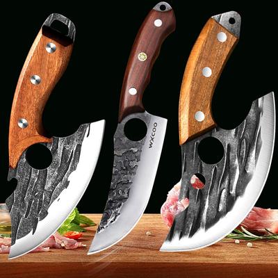 Juego de 3 cuchillos de cocina profesionales de acero inoxidable forjado a mano, cuchillo para deshuesar, hoja afilada y duradera, juego de utensilios de cocina
