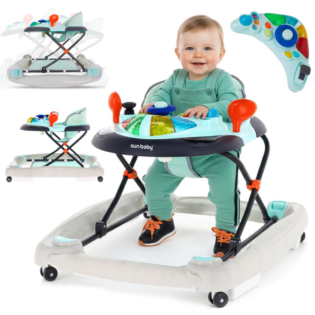 Interactive Walker for Child Rocking Cradle with Steering Wheel Blue-Gray