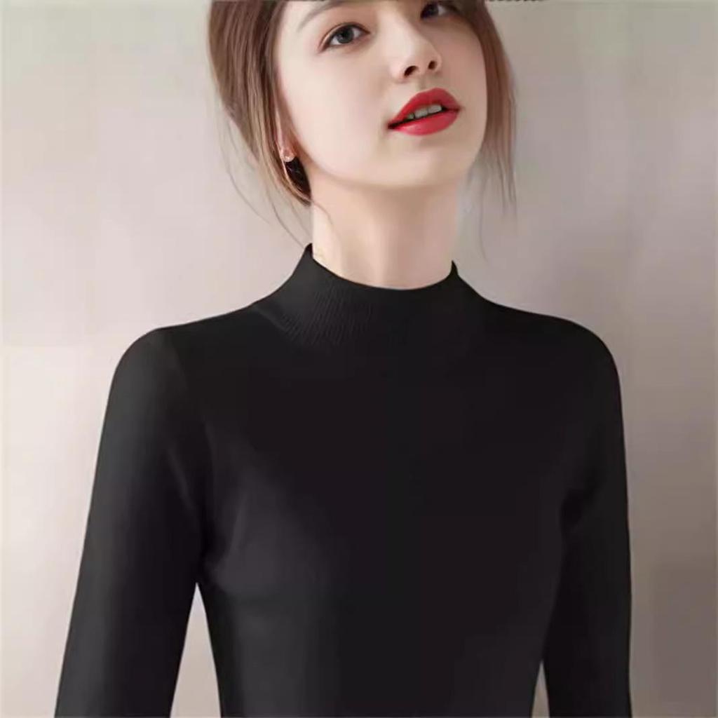 Women's Slimming Half High Neck Sweater: Stylish, Versatile Long Sleeve Knit Top for Autumn and Winter.