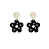 Retro HK Style Black & White Polka Dot Oval Floral Earrings