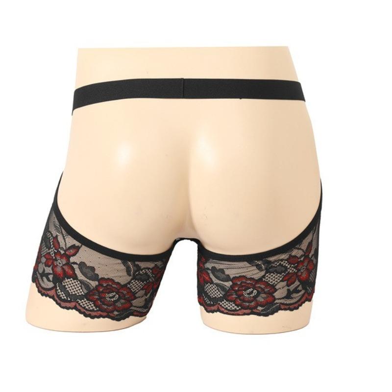 Lencería Sissy para Hombres Gays Sexy Calado Espalda Descubierta Pantalones Cortos de Boxeador Encaje Bordado Transparente Ropa Interior para Crossdresser Braguita Hueca en el Trasero