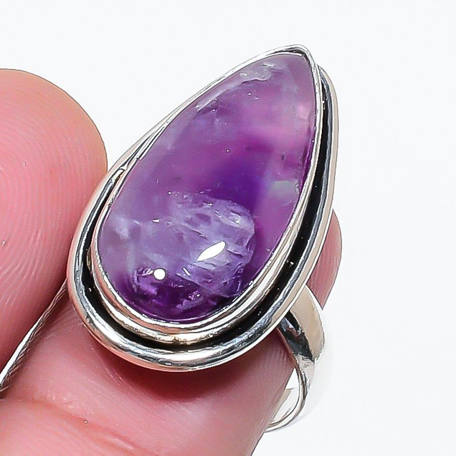 Natural Sage Amethyst Gemstone 925 Sterling Silver Jewelry Ring Size 6 AR-17726