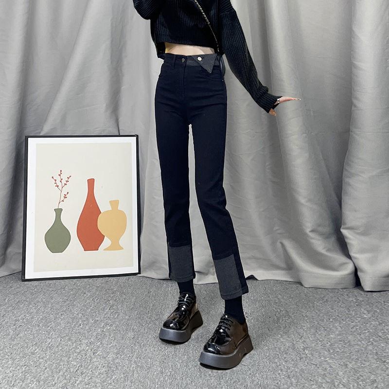 Dámské džíny Jaro a podzim Džíny s vysokým pasem Rovné džíny Černé kalhoty Džínové džíny