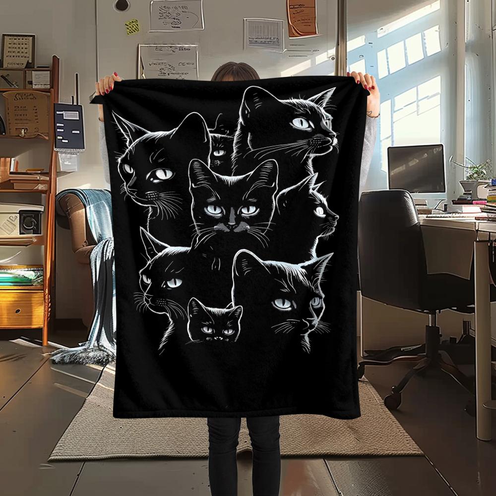 Dinosaur Dog Black Cat Print Flannel Blanket,High quality Comfortable for All Seasons,Home Decor,Warmth and Comfort,Perfect for Christmas Gifts