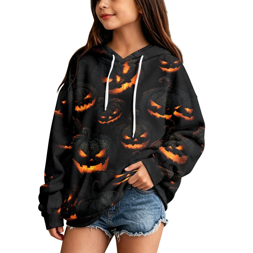 Children's Casual Hoodie with Halloween Print Pullover for Holiday Parties