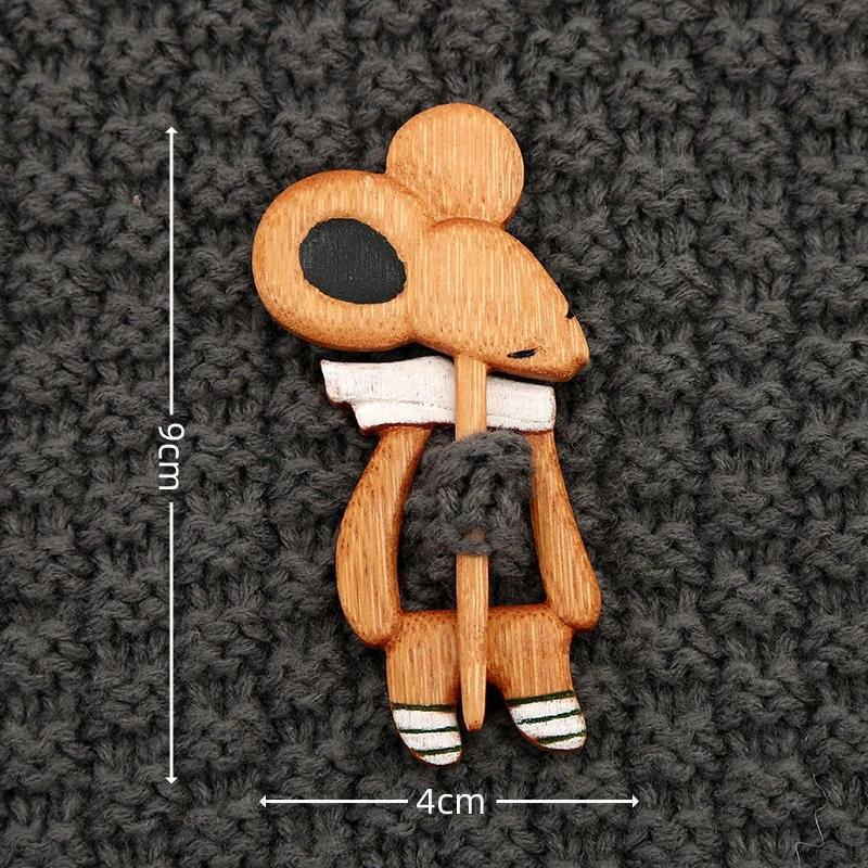 Wooden Brooch Cartoon Cute Cat Fox Dog Animal Pattern Diy Craft Badge Funny Pin Shawl Scarf Brooch Clothing Accessory