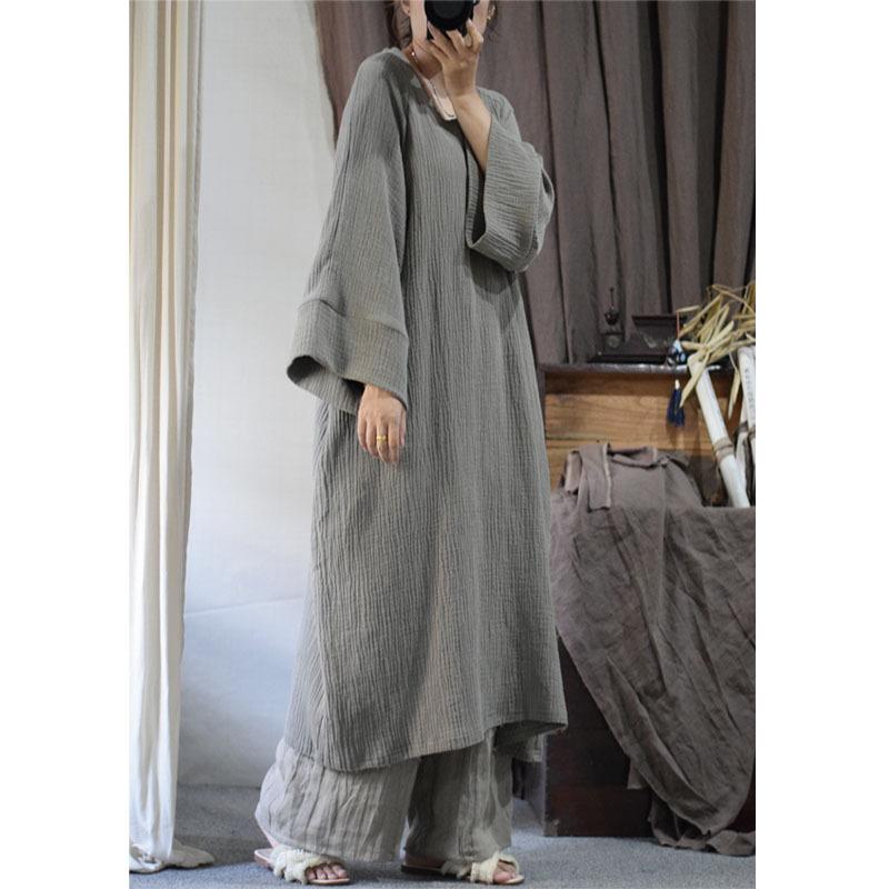 

Johnature женское весеннее однотонное платье в китайском стиле с v-образным вырезом в стиле ретро, ​​свободное модное повседневное платье One Size серый