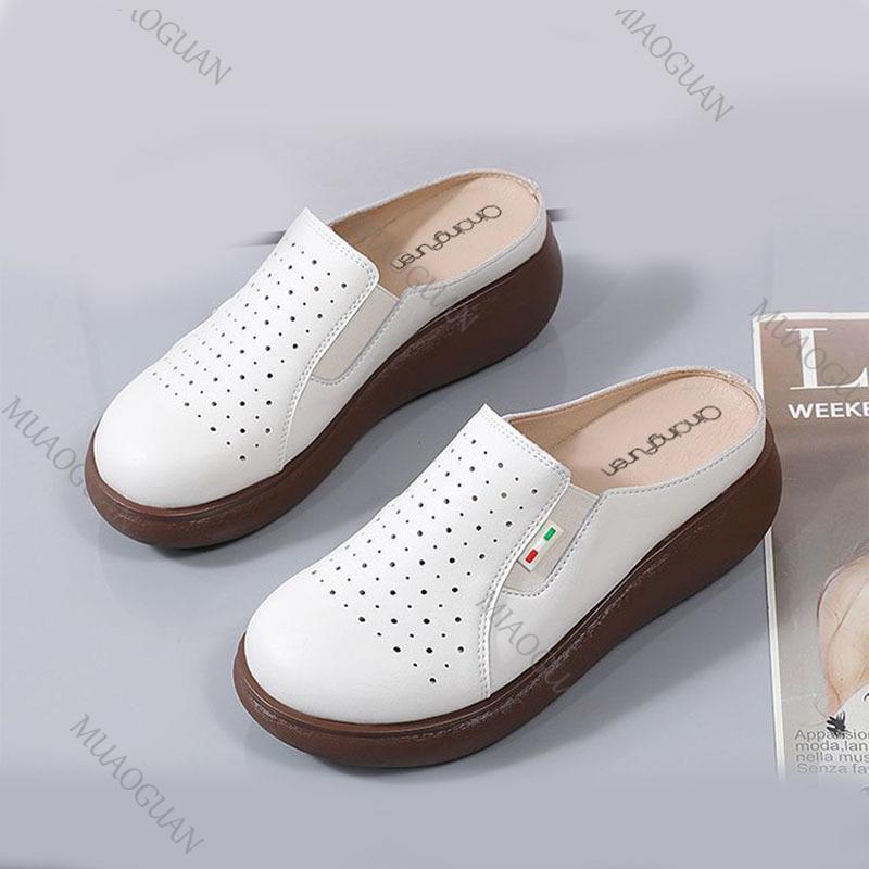 Fashion Spring Summer Outer Wear Baotou Half Slippers for Women Thick Bottom Ladies  Breathable Casual Mules Slides Casual Women's Shoes