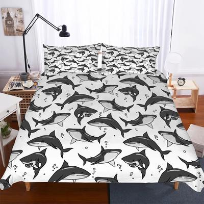 Biancheria da letto spessa per Squalo Oceano Stampa 3D Copripiumino Federe Set Biancheria da letto Bianco e Nero Ropa De Cama Misura Europea 2/3 Pezzi