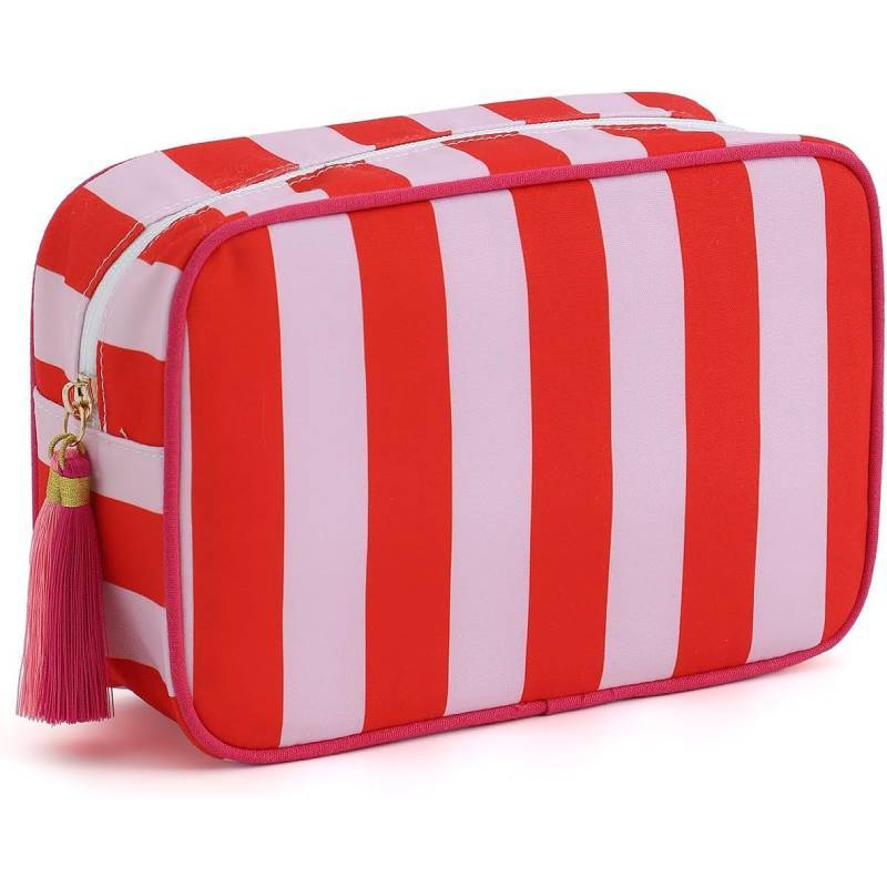 Polyester Striped Makeup Bag With Tassels For Daily Use And Travel Storage