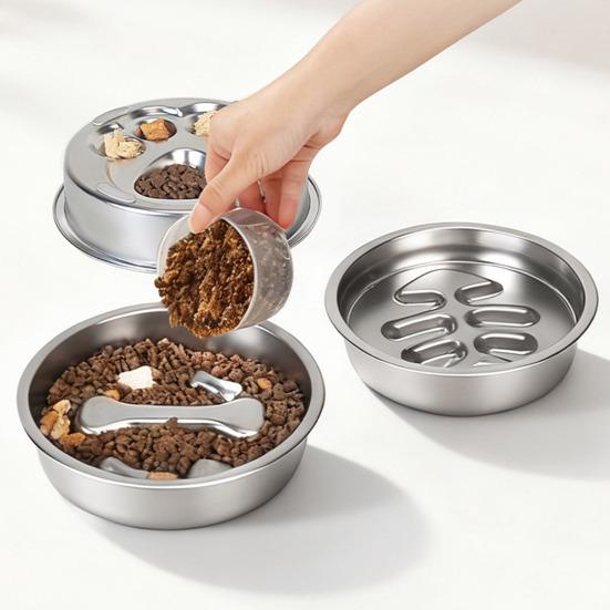 Stainless Steel Slow Feeder Dog Bowl Anti-Choking Anti-tip Non-slip Slow Eating Pet Feeding Bowl for Small Medium Breed Dogs Cats