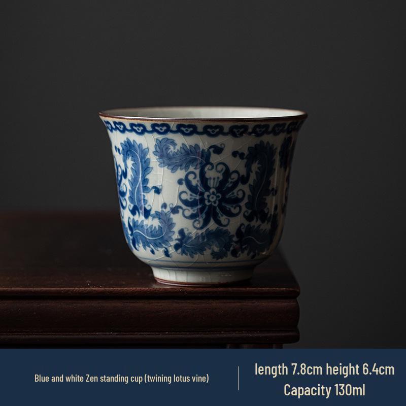 Vintage Blue & White Ceramic Tea Cup – Antique-Style Personal Kung Fu Tea Tasting Cup Gift