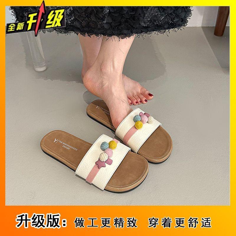 2025 summer new French retro niche square head one-word slippers women's casual versatile beach slippers cool slippers