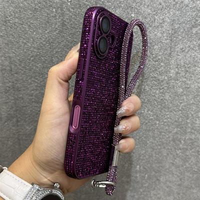 Luxusní třpytivé pouzdro s kamínky pro iPhone 16 15 14 13 12 Pro Max Plus 11 Bling náramek Ochranný zadní kryt z objektivového skla