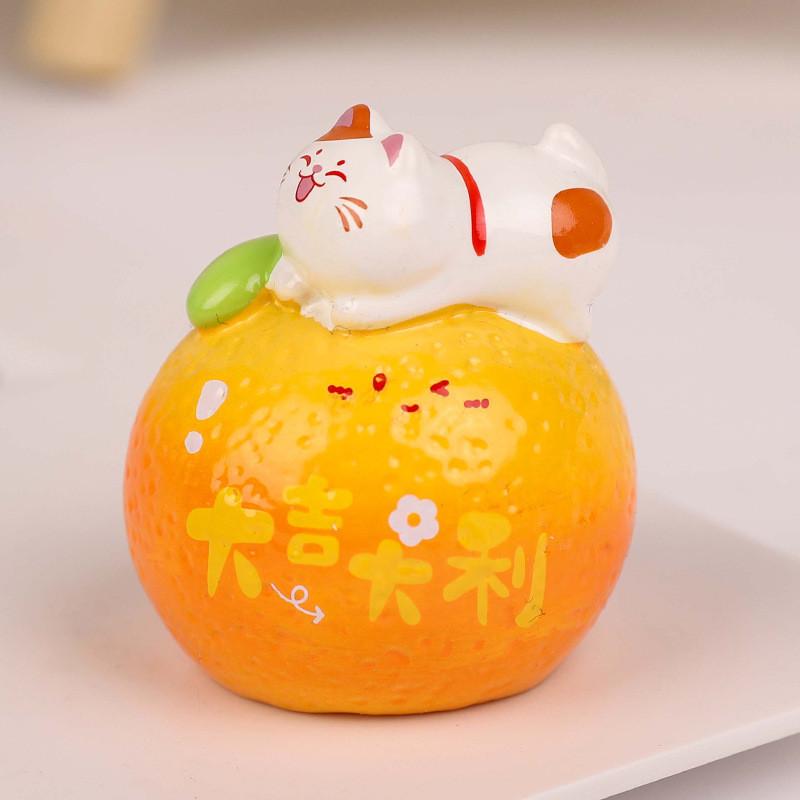 Fruits Cat Resin Art Piece Cute Desktop Ornament For Home And Celebration