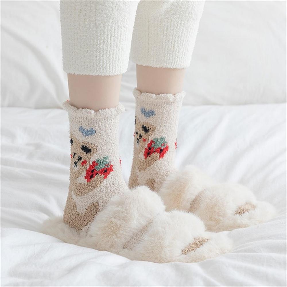 New Warm Winter Women's Cute Rabbit Panda Bear Plush Coral Fleece Socks Thick Sleeping Floor Bed Sokken Xmas Gift Dropship