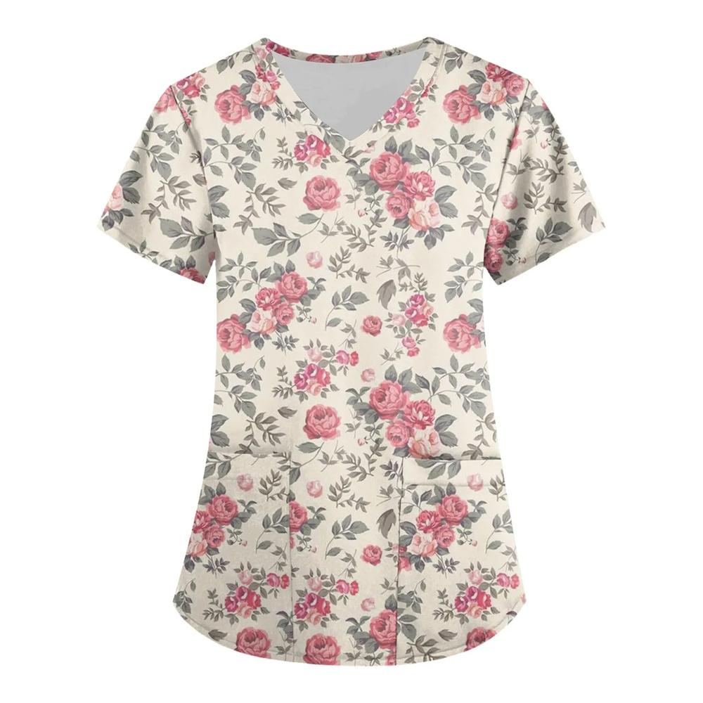 Summer Floral 3d Print Women's T-Shirt Casual Fashion V Neck Pullover Oversize Short Sleeve T-shirt Daily Tops Tees Size XXS-6XL