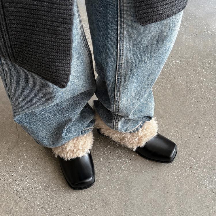 Rindslederversion 2025~ Quadratische Zehenpartie Ein-Riemen Samt warm Mary Jane kleine Lederschuhe Baumwollschuhe dicker Absatz Einzelne Schuhe flauschige Schuhe